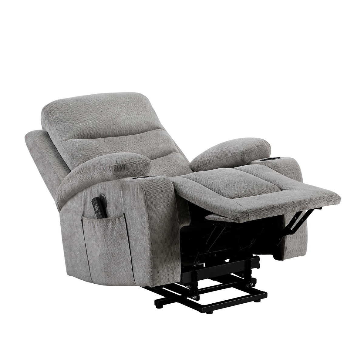 Sereno Gray Power Lift Chair with Massage, Heat, Charging Ports and Cup-holders