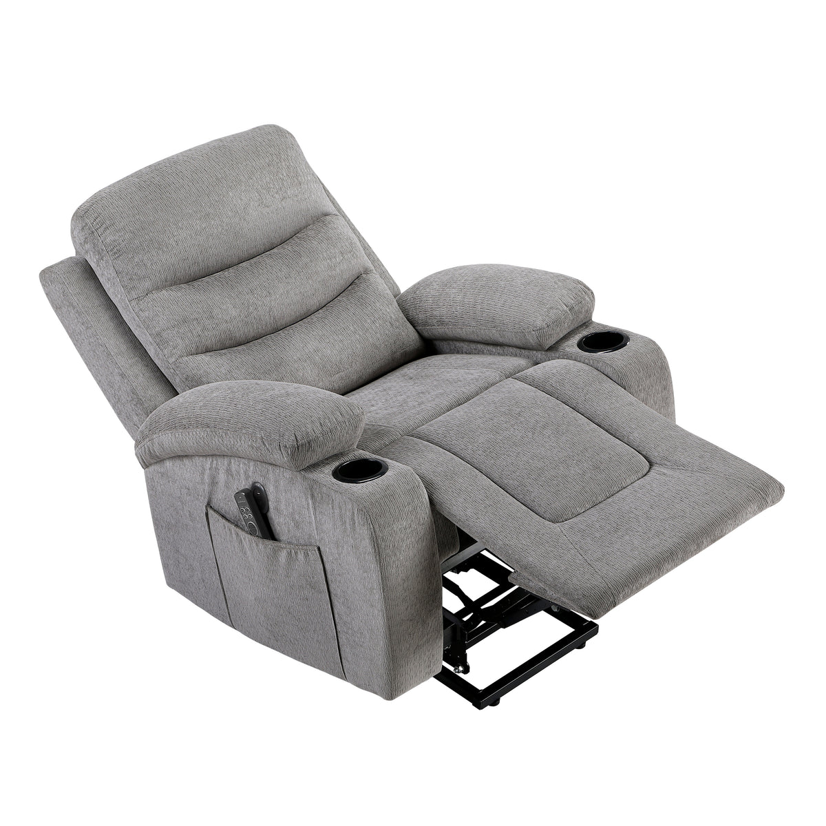 Sereno Gray Power Lift Chair with Massage, Heat, Charging Ports and Cup-holders