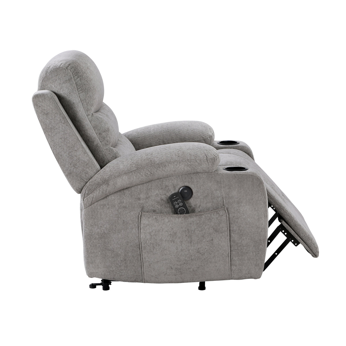 Sereno Gray Power Lift Chair with Massage, Heat, Charging Ports and Cup-holders