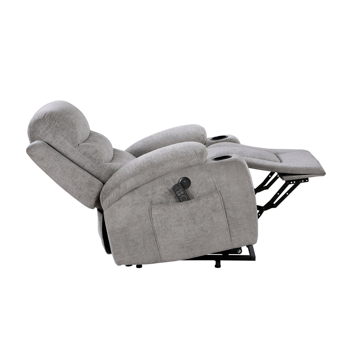 Sereno Gray Power Lift Chair with Massage, Heat, Charging Ports and Cup-holders