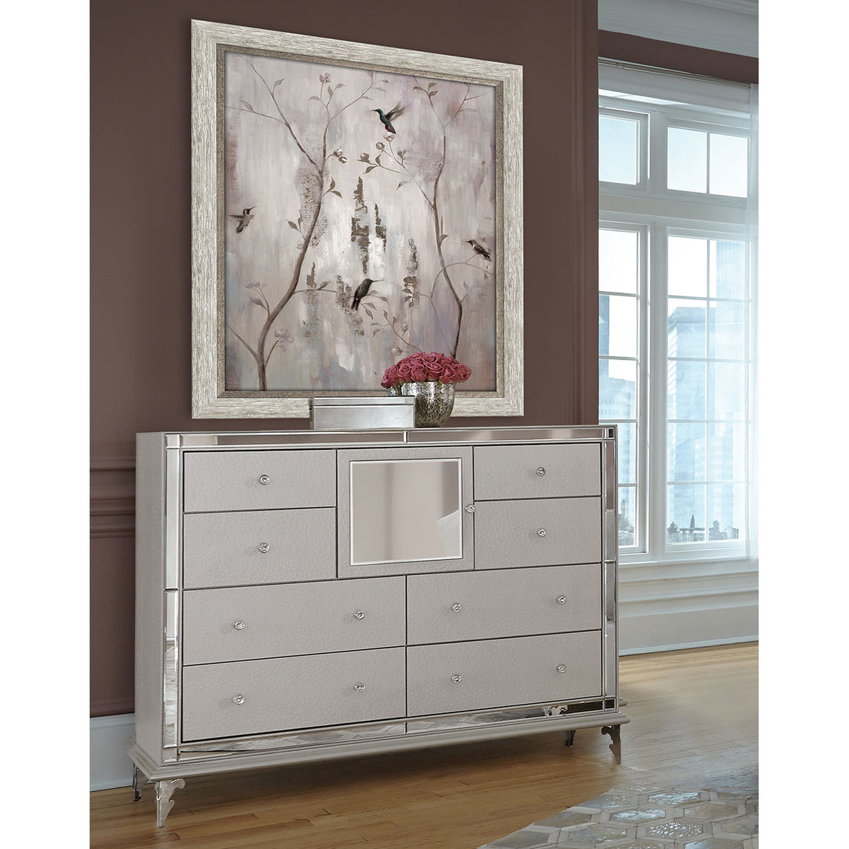 Hollywood Loft Frost Upholstered Dresser from Michael Amini - Luna Furniture