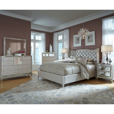 Hollywood Loft Frost Upholstered Dresser With Mirror from Michael Amini - Luna Furniture