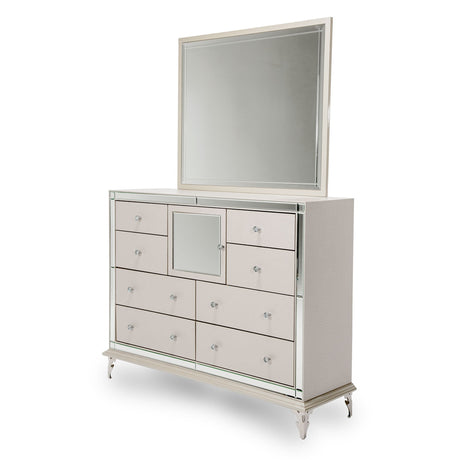 Hollywood Loft Frost Upholstered Dresser With Mirror from Michael Amini - Luna Furniture
