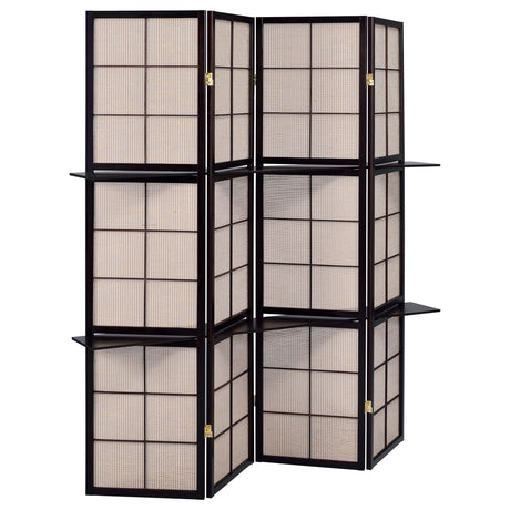 Iggy Tan and Cappuccino 4-Panel Folding Screen with Removable Shelves from Coaster - Luna Furniture