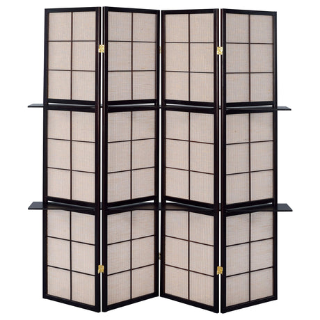 Iggy Tan and Cappuccino 4-Panel Folding Screen with Removable Shelves from Coaster - Luna Furniture
