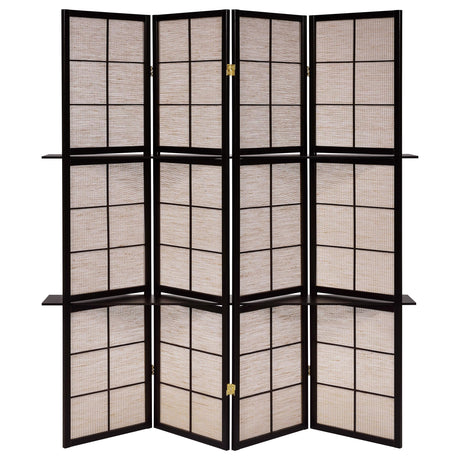 Iggy Tan and Cappuccino 4-Panel Folding Screen with Removable Shelves from Coaster - Luna Furniture