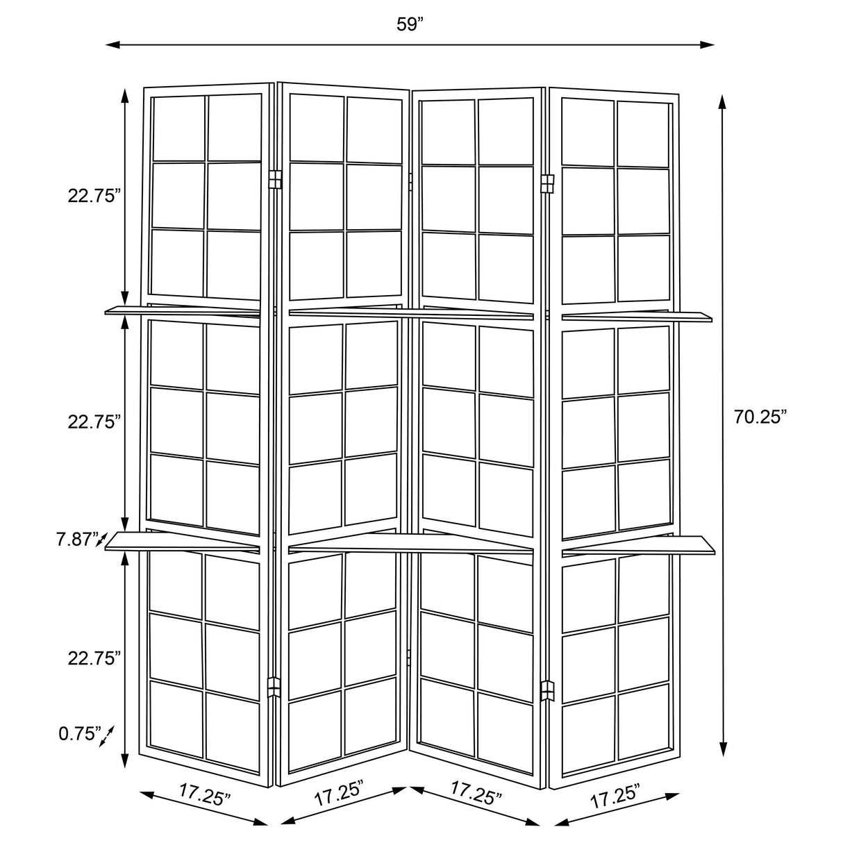 Iggy Tan and Cappuccino 4-Panel Folding Screen with Removable Shelves from Coaster - Luna Furniture