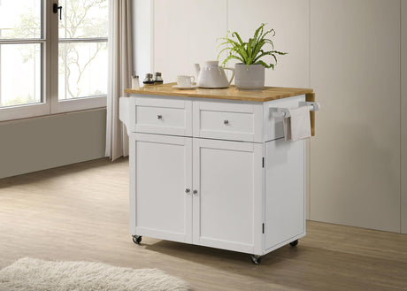 Jalen Natural Brown and White 3-Door Kitchen Cart with Casters from Coaster - Luna Furniture