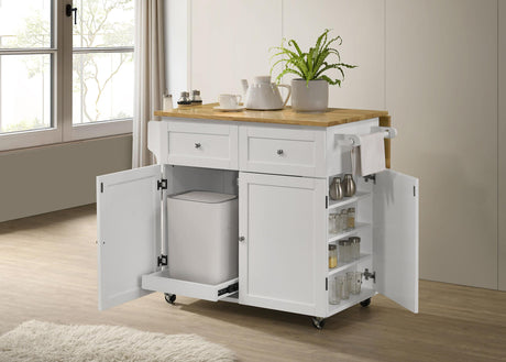 Jalen Natural Brown and White 3-Door Kitchen Cart with Casters from Coaster - Luna Furniture