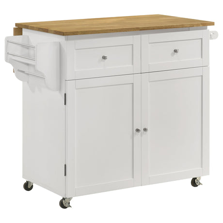Jalen Natural Brown and White 3-Door Kitchen Cart with Casters from Coaster - Luna Furniture
