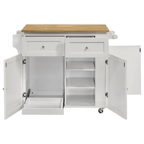 Jalen Natural Brown and White 3-Door Kitchen Cart with Casters from Coaster - Luna Furniture