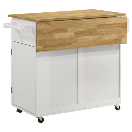 Jalen Natural Brown and White 3-Door Kitchen Cart with Casters from Coaster - Luna Furniture