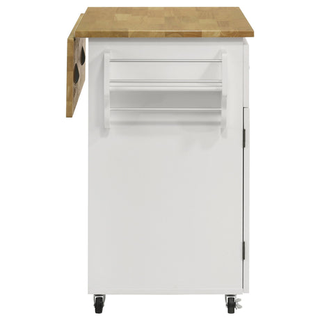 Jalen Natural Brown and White 3-Door Kitchen Cart with Casters from Coaster - Luna Furniture