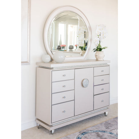 Glimmering Heights Ivory Upholstered Dresser from Michael Amini - Luna Furniture