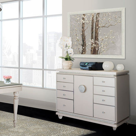 Glimmering Heights Ivory Upholstered Dresser from Michael Amini - Luna Furniture