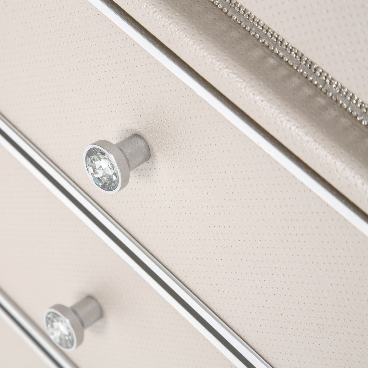 Glimmering Heights Ivory Upholstered Vanity Desk from Michael Amini - Luna Furniture