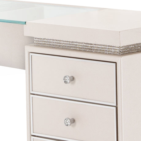 Glimmering Heights Ivory Upholstered Vanity Desk from Michael Amini - Luna Furniture