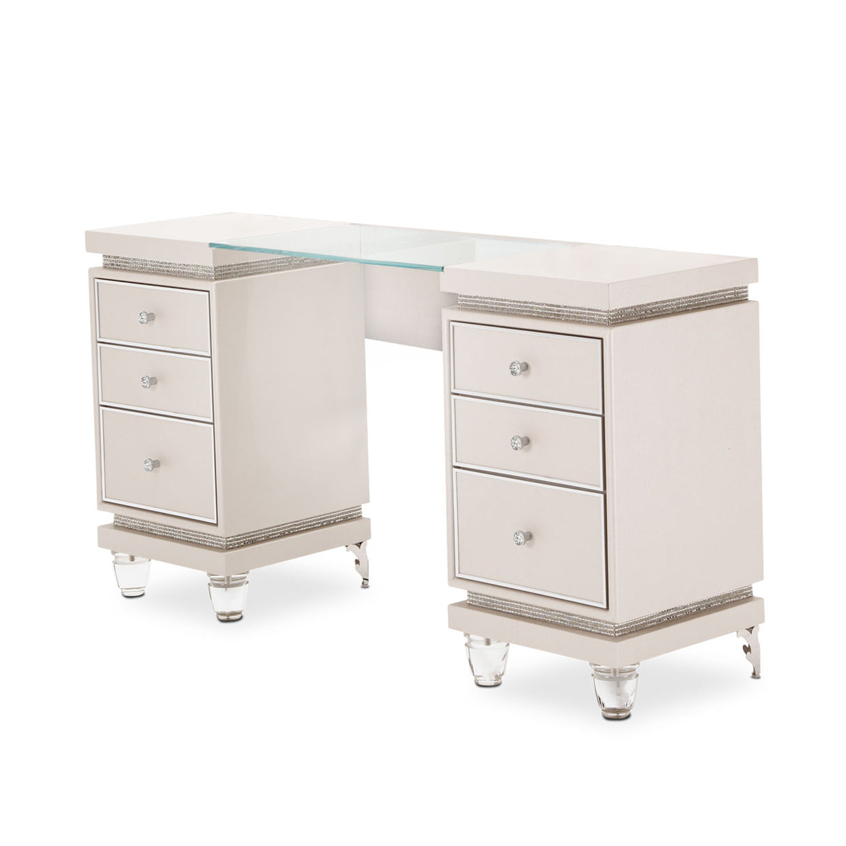 Glimmering Heights Ivory Upholstered Vanity Desk from Michael Amini - Luna Furniture