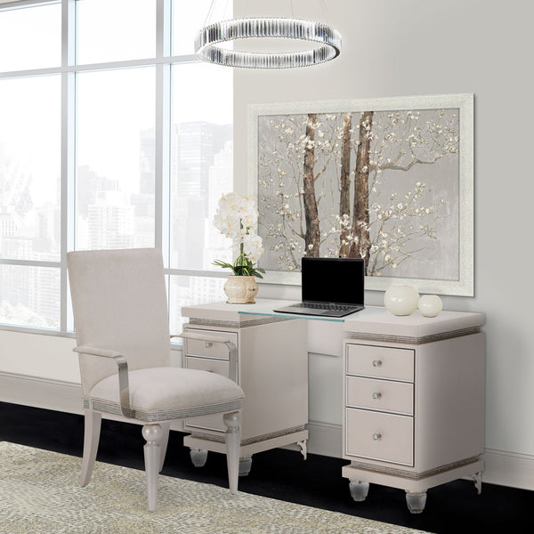 Glimmering Heights Ivory Upholstered Vanity Desk