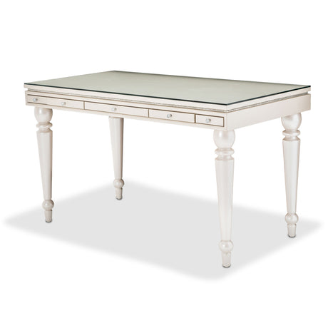 Glimmering Heights Ivory Writing Desk With Glass Top from Michael Amini - Luna Furniture