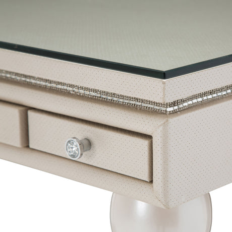 Glimmering Heights Ivory Writing Desk With Glass Top from Michael Amini - Luna Furniture
