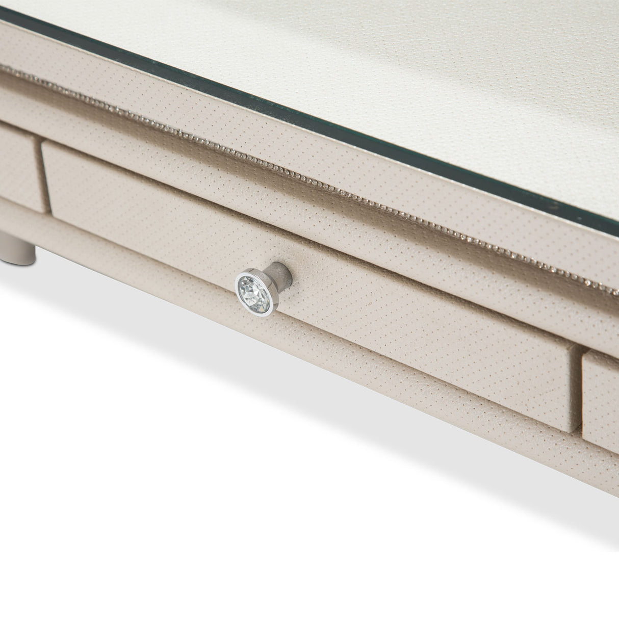 Glimmering Heights Ivory Writing Desk With Glass Top from Michael Amini - Luna Furniture