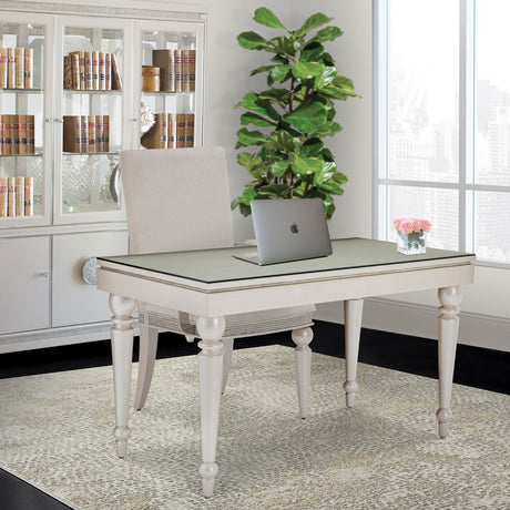Glimmering Heights Ivory Writing Desk With Glass Top from Michael Amini - Luna Furniture