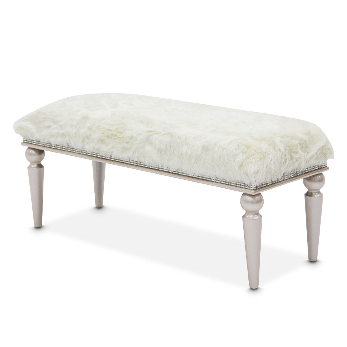 Glimmering Heights Ivory Faux-fur Accent Bench from Michael Amini - Luna Furniture
