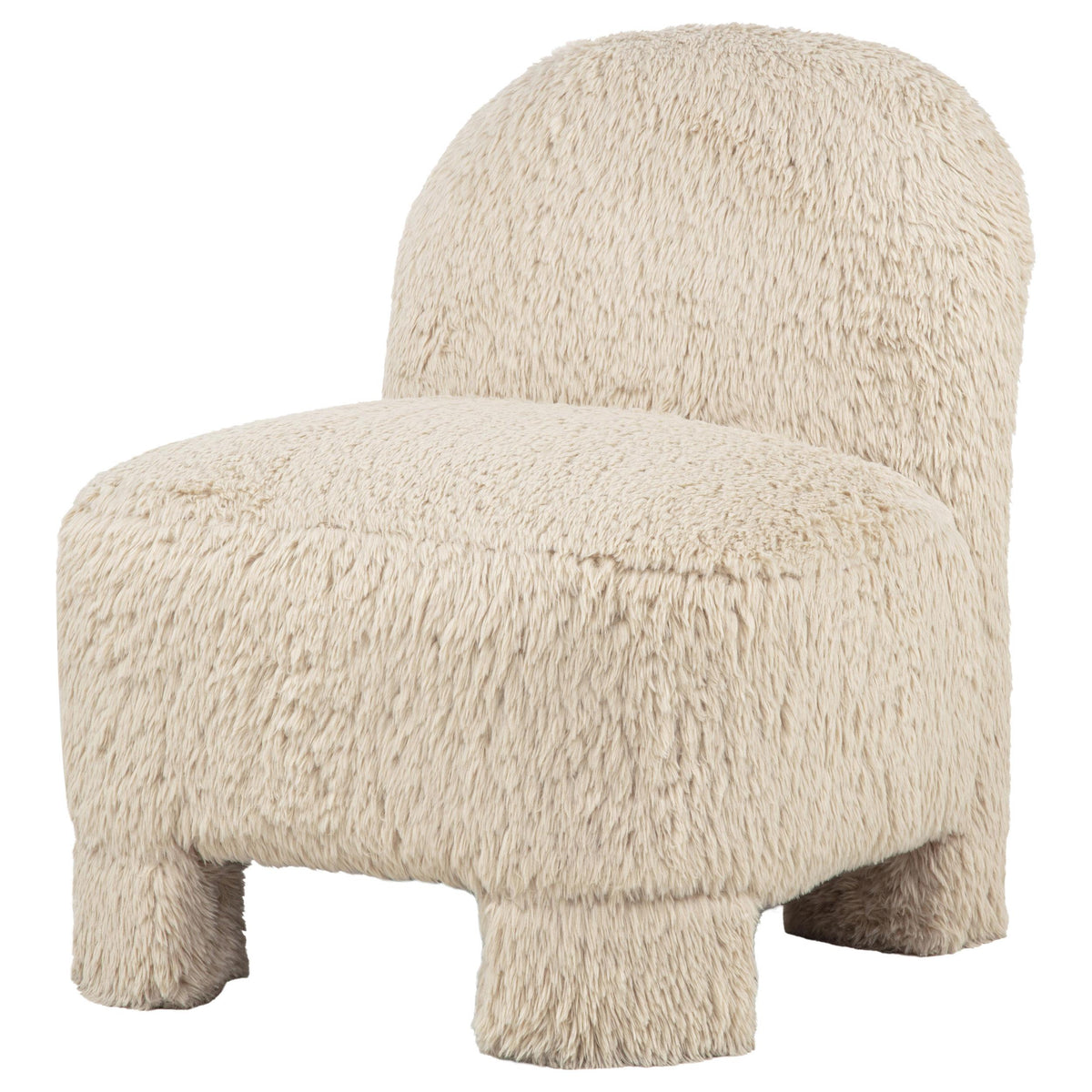 Lacombe Latte accent chair, angled front view, plush faux fur upholstery