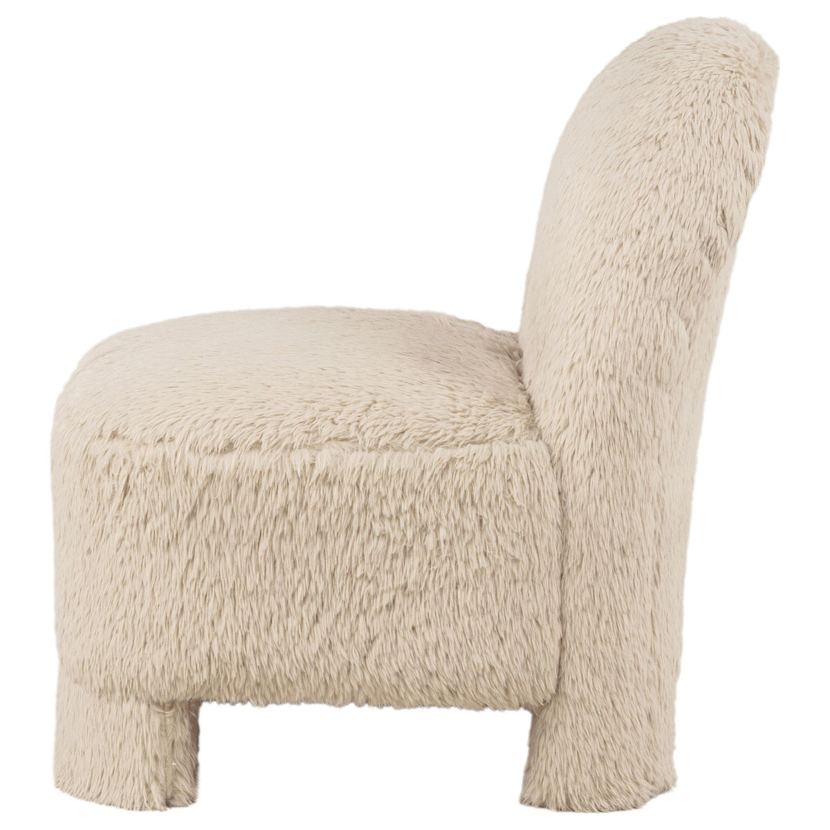 Lacombe Latte accent chair, front three-quarter angle, shaggy faux fur upholstery