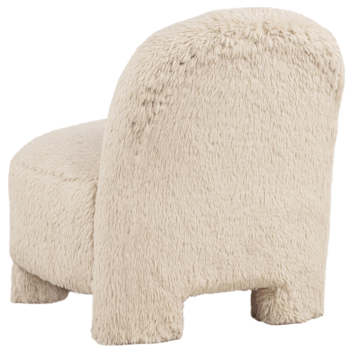 Lacombe Latte accent chair, side profile, plush faux fur upholstery