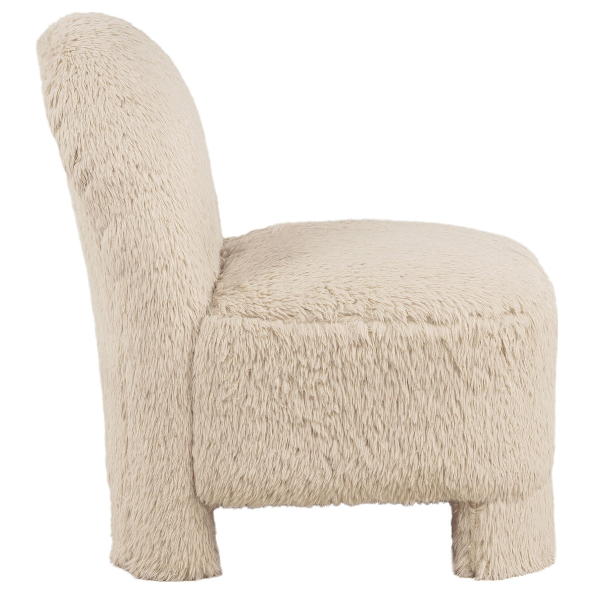 Lacombe Latte accent chair, back view, plush faux fur upholstery