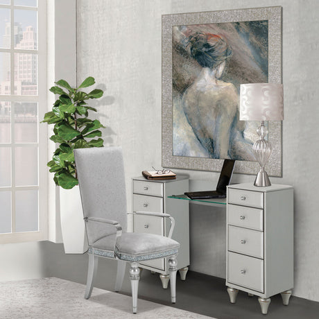 Melrose Plaza Dove Upholstered Vanity Desk from Michael Amini - Luna Furniture