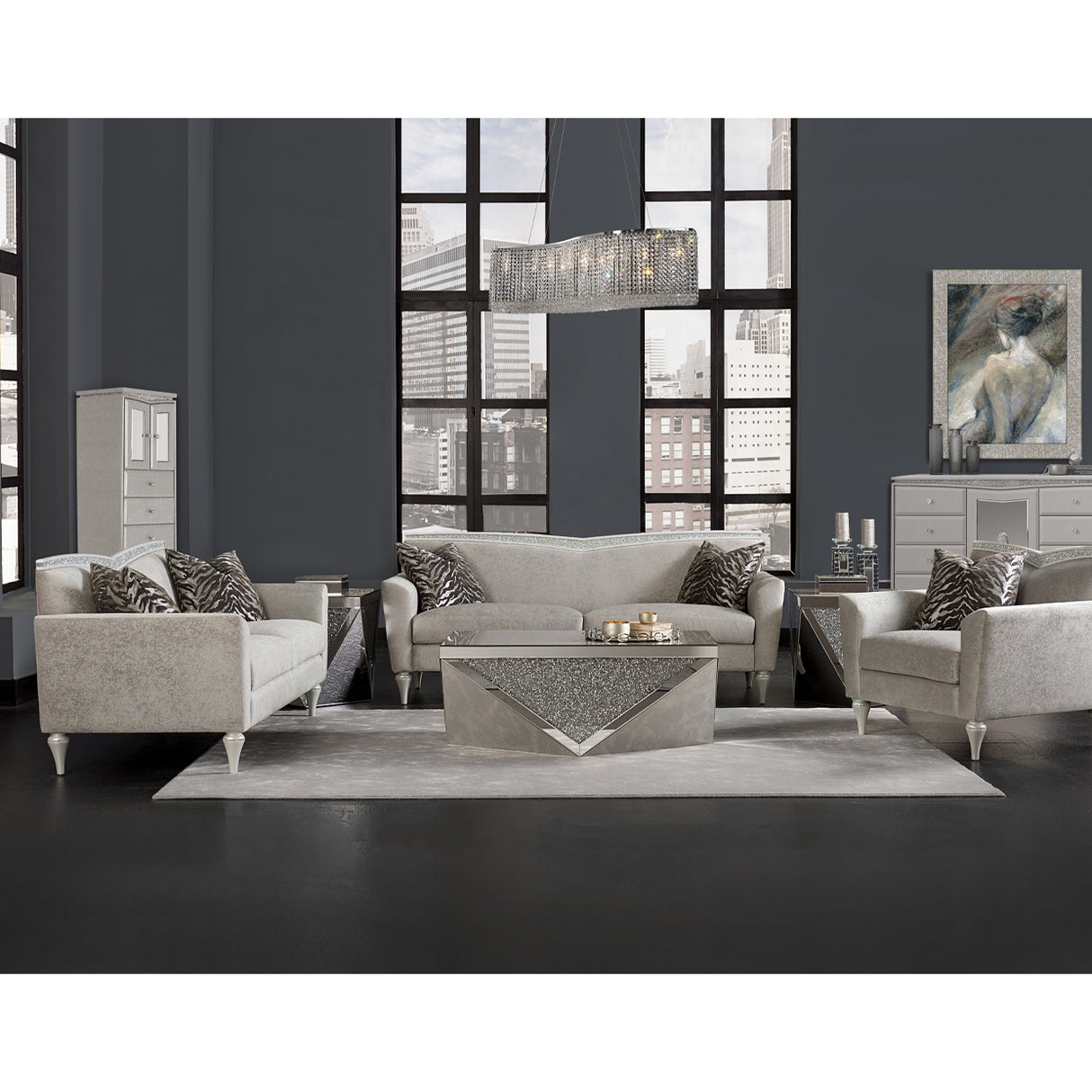 Melrose Plaza Dove Upholstered Swivel Chest from Michael Amini - Luna Furniture