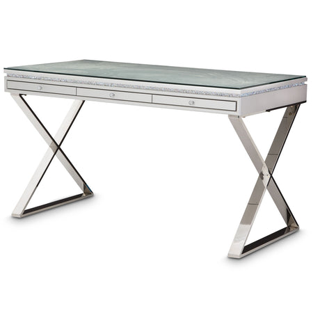 Melrose Plaza Dove Writing Desk With Glass Top from Michael Amini - Luna Furniture