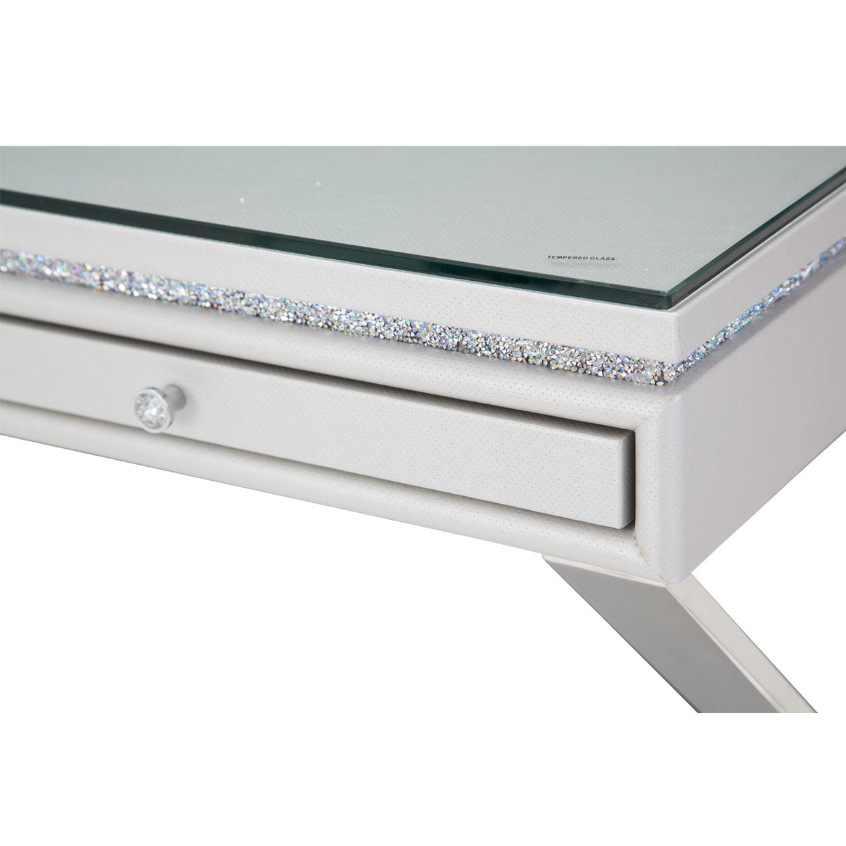 Melrose Plaza Dove Writing Desk With Glass Top from Michael Amini - Luna Furniture
