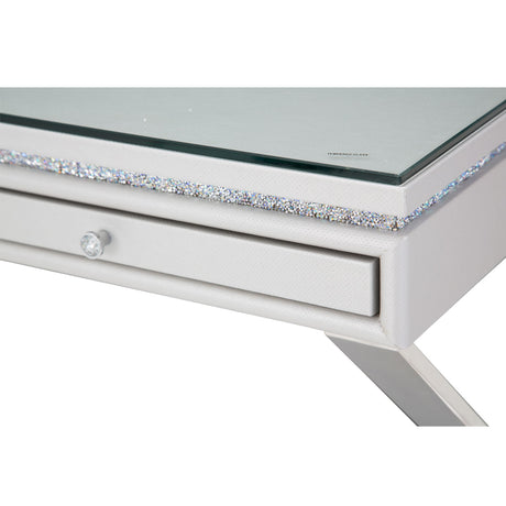 Melrose Plaza Dove Writing Desk With Glass Top from Michael Amini - Luna Furniture