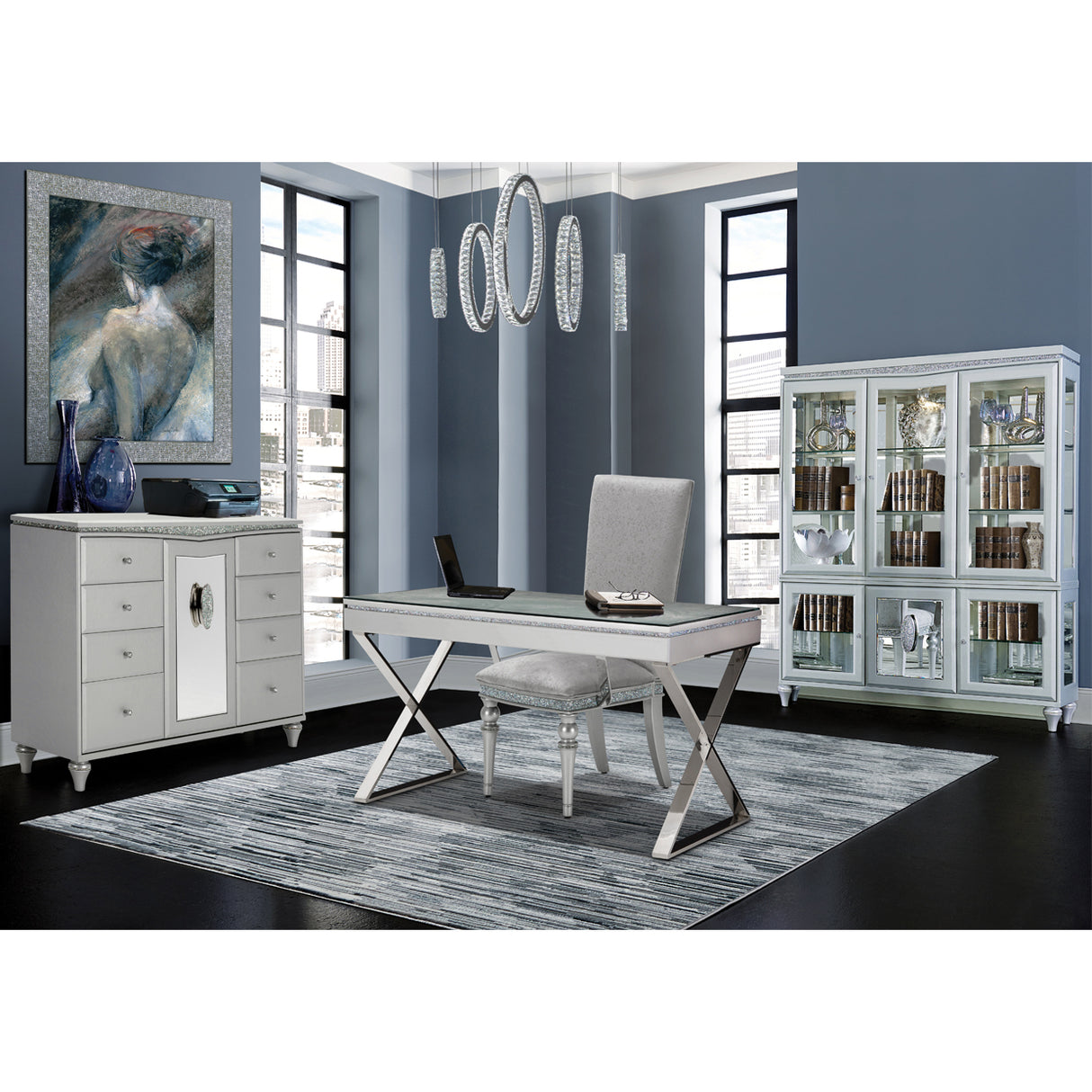 Melrose Plaza Dove Writing Desk With Glass Top from Michael Amini - Luna Furniture
