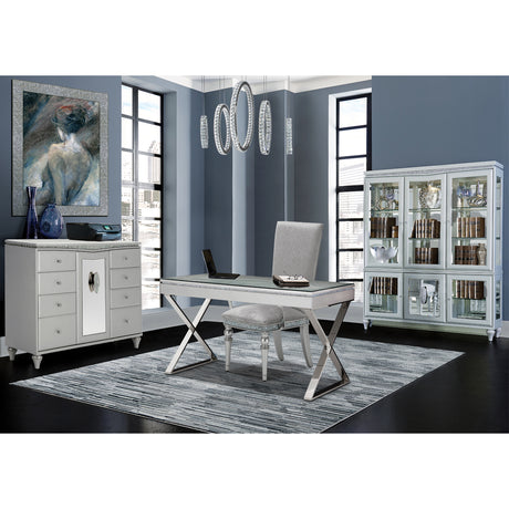 Melrose Plaza Dove Writing Desk With Glass Top from Michael Amini - Luna Furniture
