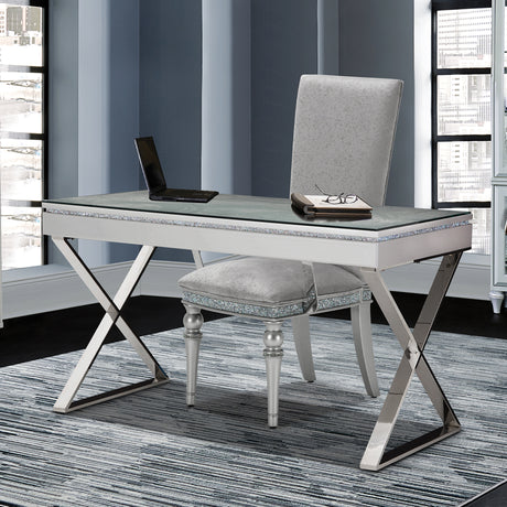 Melrose Plaza Dove Writing Desk With Glass Top from Michael Amini - Luna Furniture