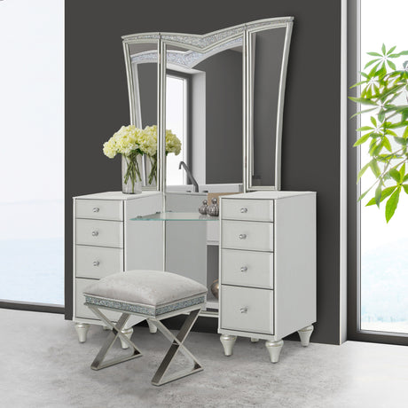 Melrose Plaza Dove Vanity Bench from Michael Amini - Luna Furniture