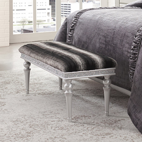 Melrose Plaza Dove Faux-fur Accent Bench from Michael Amini - Luna Furniture