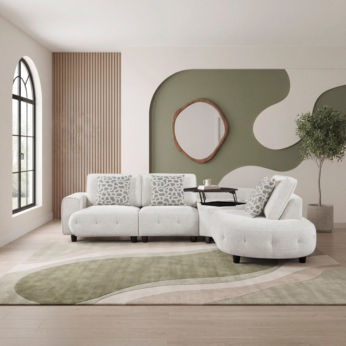 Vaelen Beige RAF Sectional with Hidden Storage from Homelegance - Luna Furniture