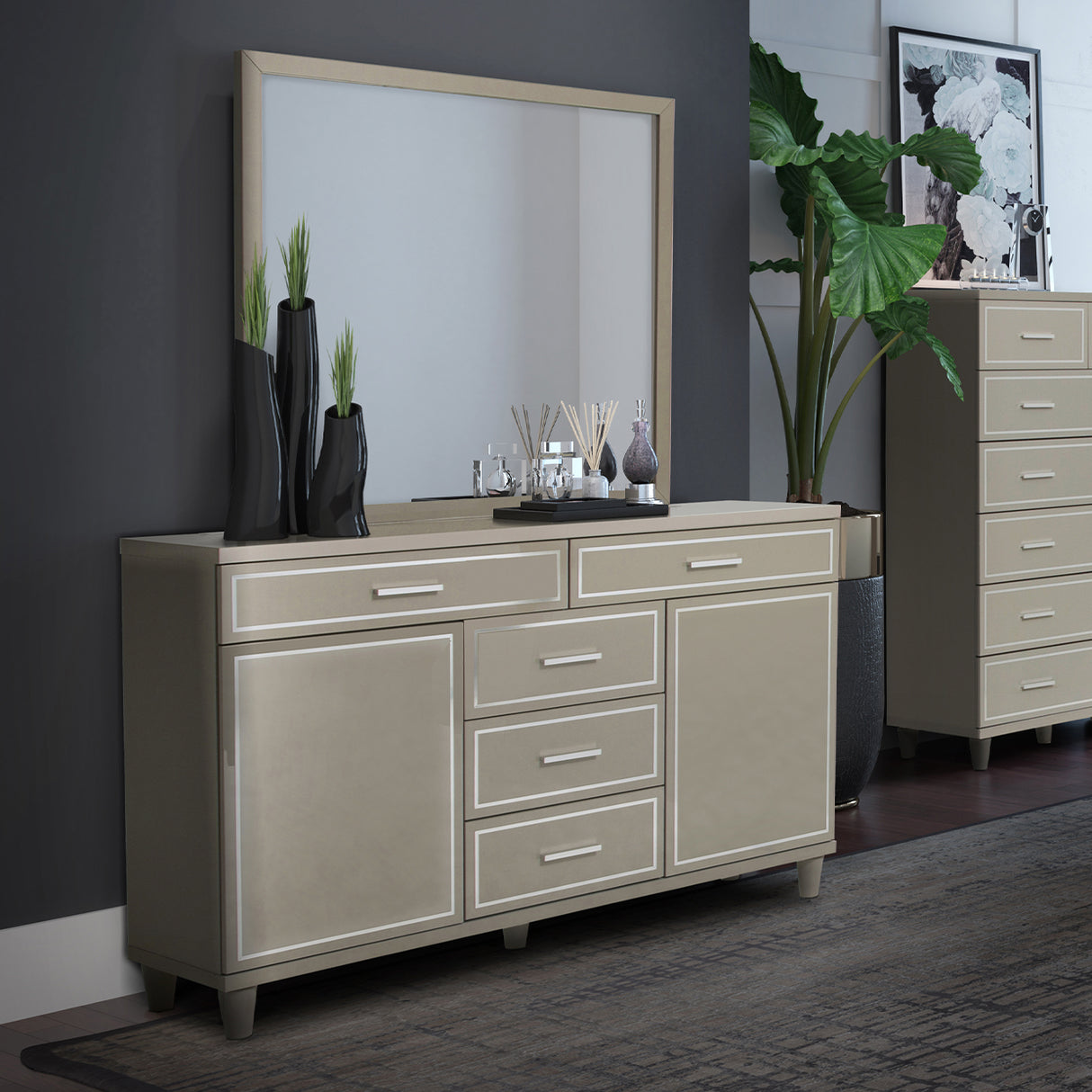 Urban Place Dove Grey Dresser With Mirror from Michael Amini - Luna Furniture