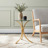 Eloise Gold Round Glass Top Curved Metal Side Table