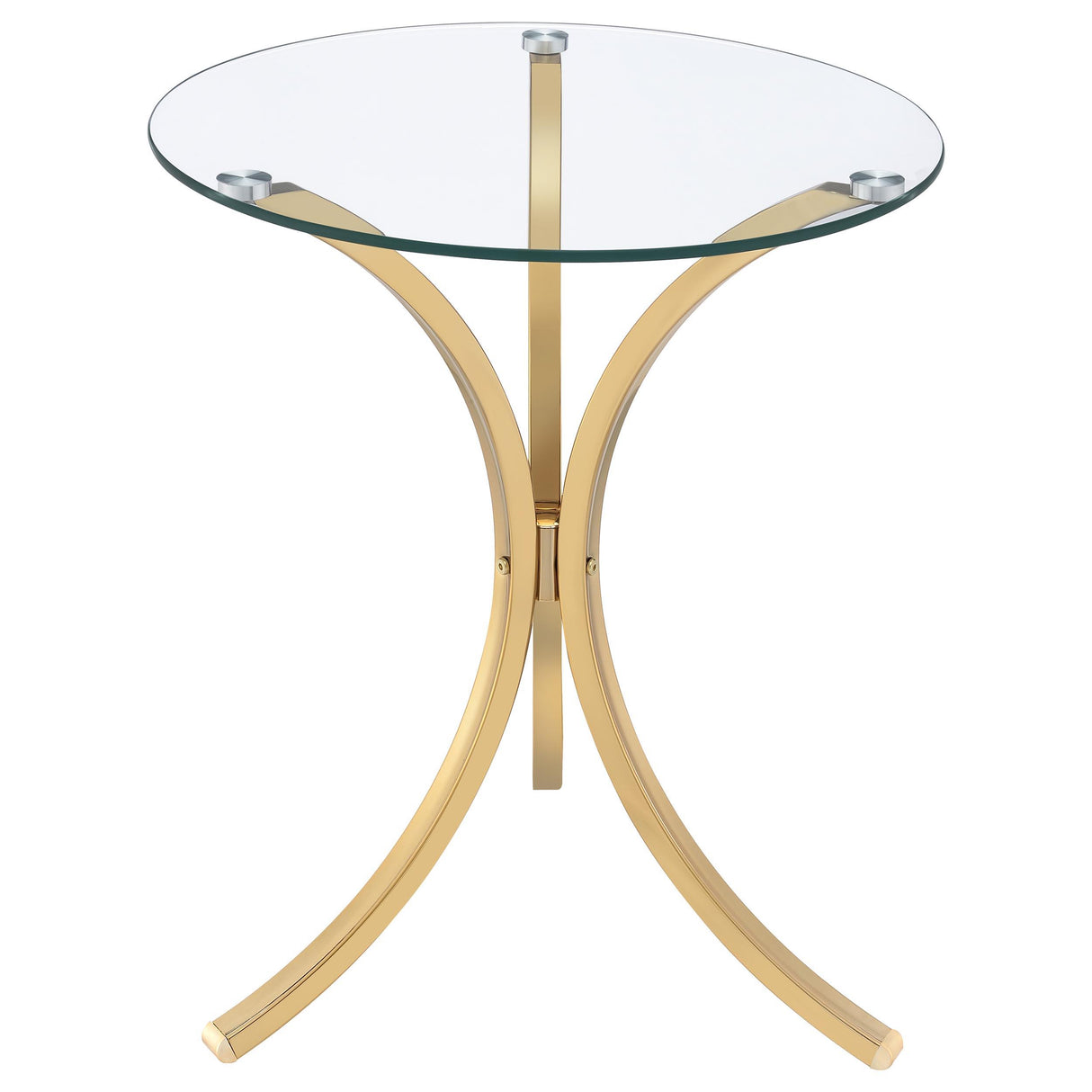 Eloise Gold Round Glass Top Curved Metal Side Table from Coaster - Luna Furniture