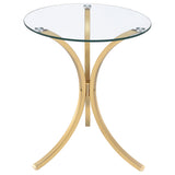 Eloise Gold Round Glass Top Curved Metal Side Table from Coaster - Luna Furniture