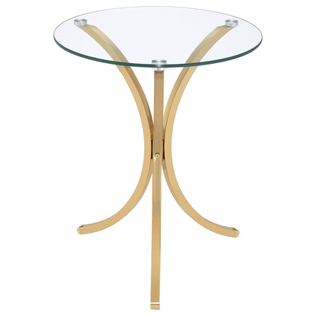 Eloise Gold Round Glass Top Curved Metal Side Table from Coaster - Luna Furniture