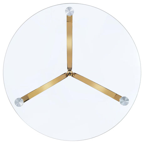 Eloise Gold Round Glass Top Curved Metal Side Table from Coaster - Luna Furniture