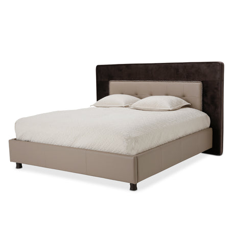 21 Cosmopolitan Taupe Pebble Grain Taupe/umber Cal King Upholstered Tufted Bed from Michael Amini - Luna Furniture